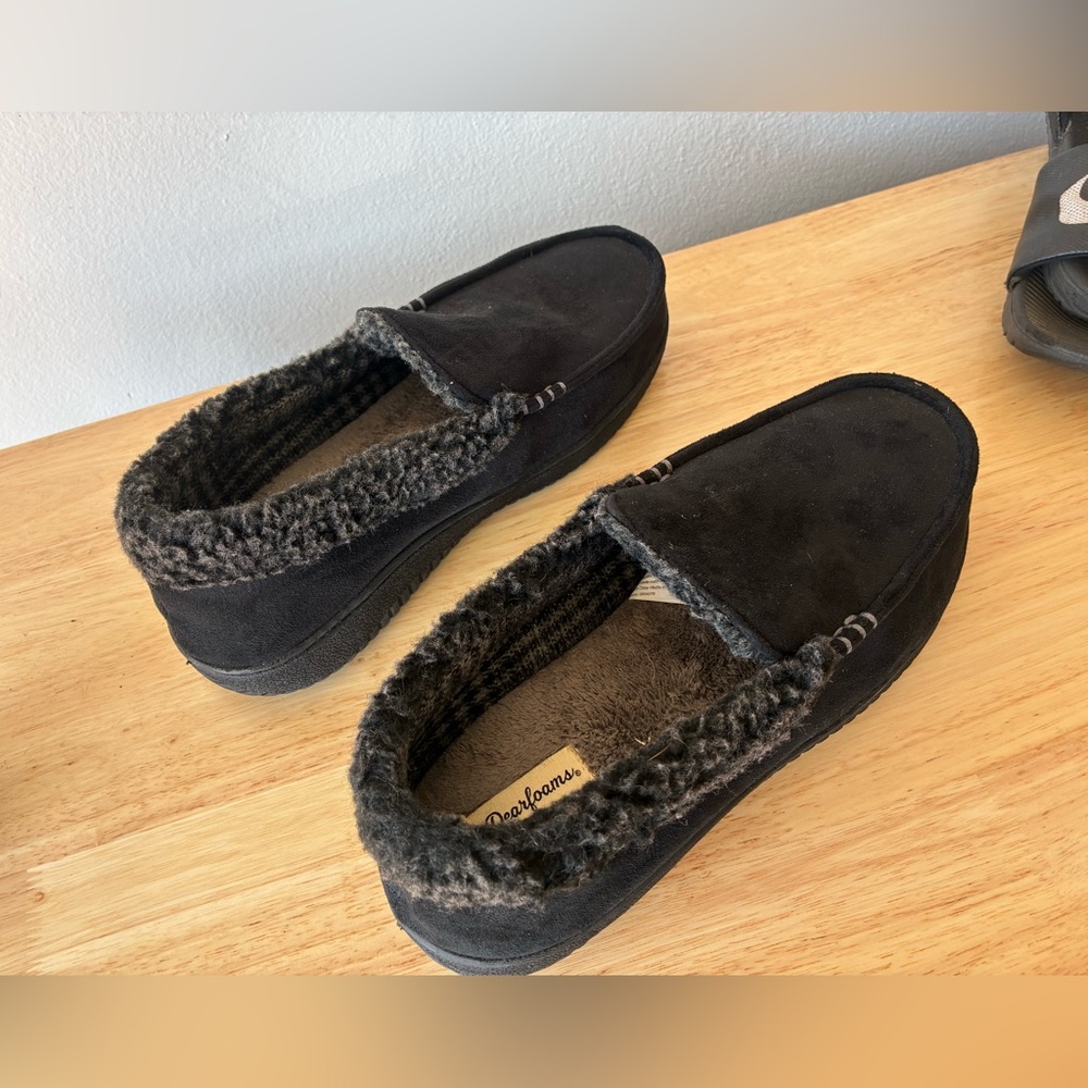 dearfoams Black Faux-Suede Slip-On Moccasin Slippers
